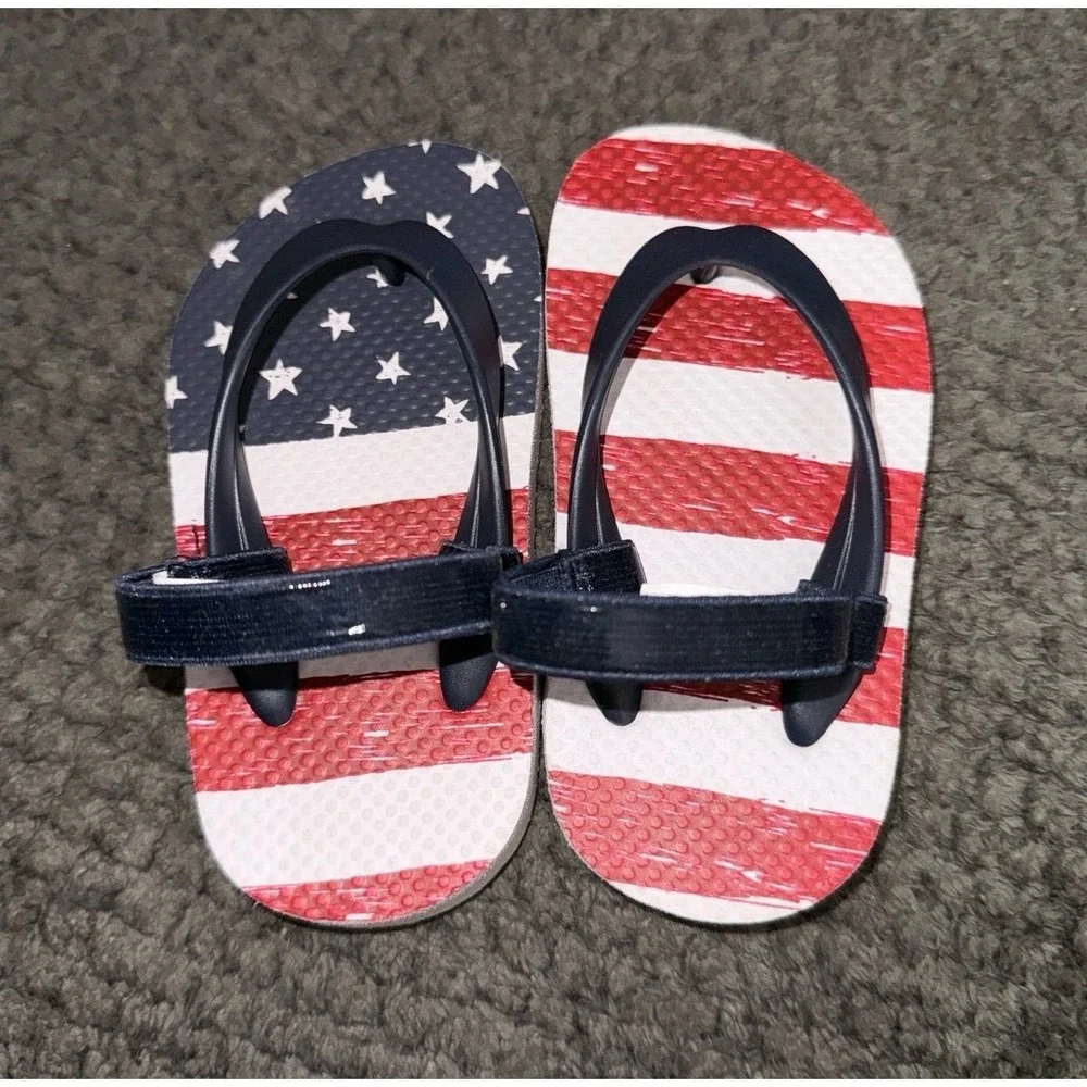 The Children's Place American Flag Sandals with Strap 6-7c EUC